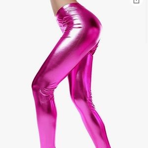 Hot Pink Faux Leather leggings WORN ONCE! Perfect for an 1980’s PARTY!